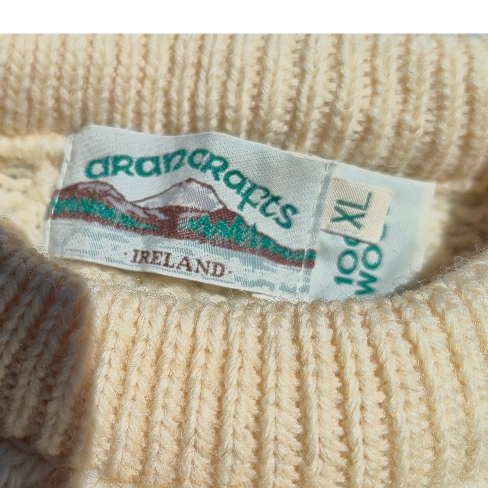Aran Crafts Ireland Wool Cable Knit Sweater‎ Cream Off White Fisherman Mens XL - Picture 5 of 5